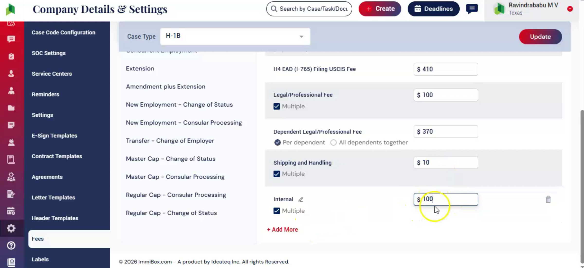 Updating Fees