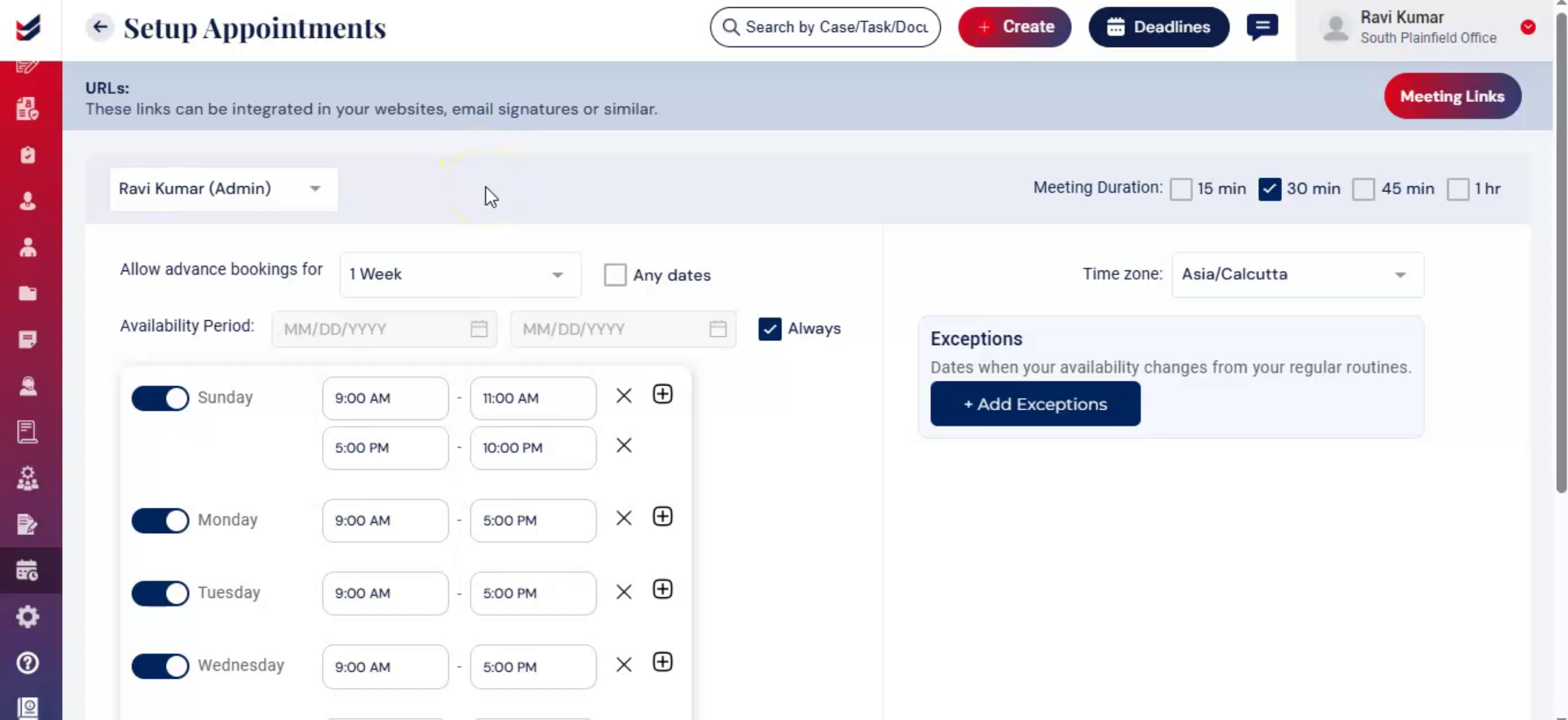 Organization Schedule