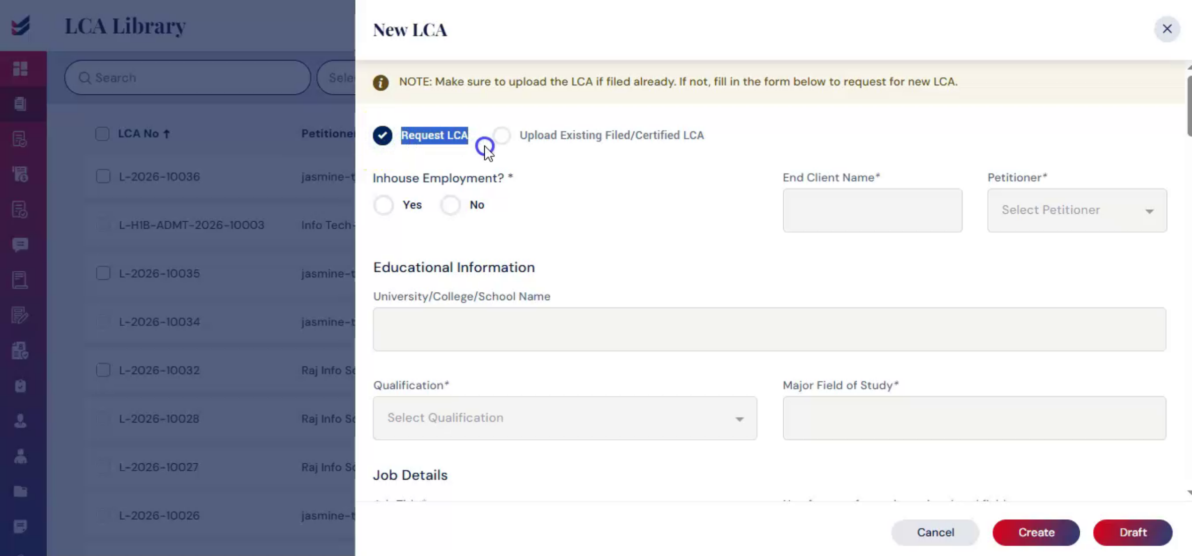 Preparing New LCA In ImmiBox