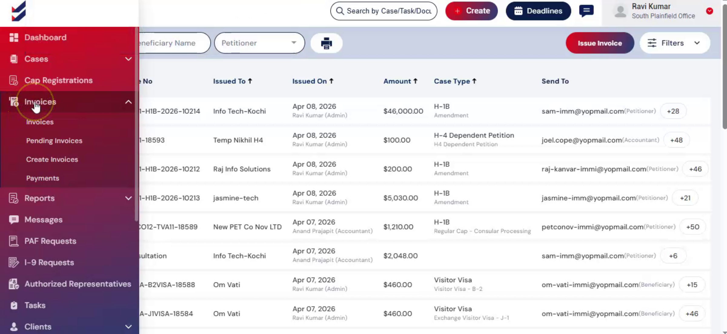Invoice Sections Overview