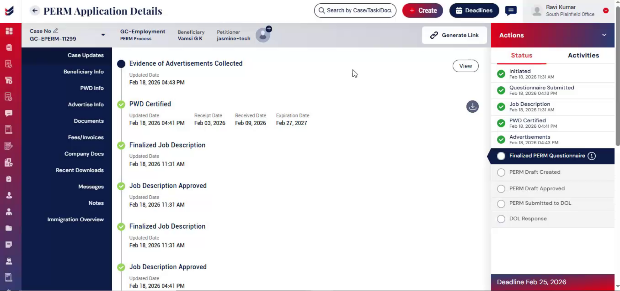 Finalizing PERM Questionnaire