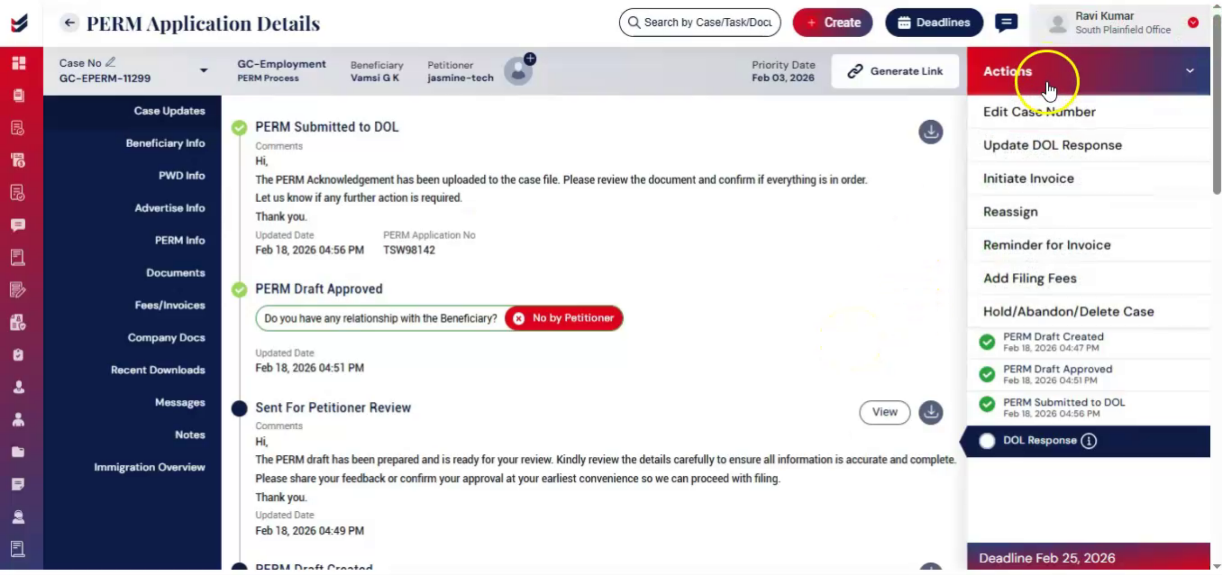 Updating DOL Response Status