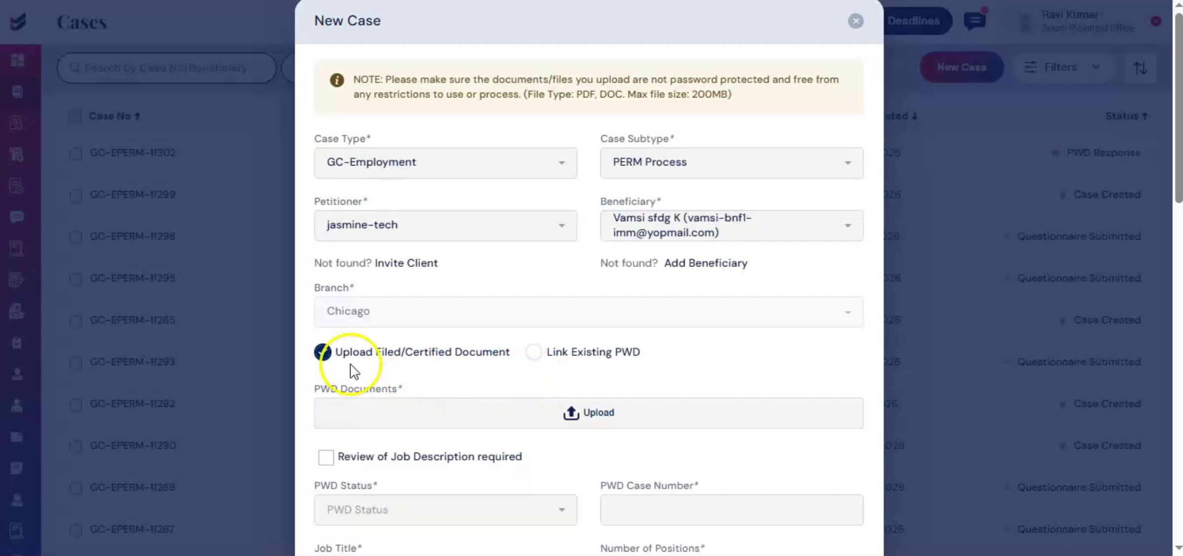 Uploading Filed PWD Document