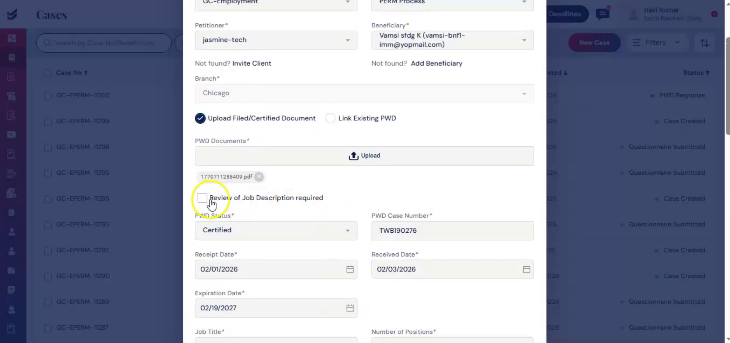 Job Description Review Checkbox