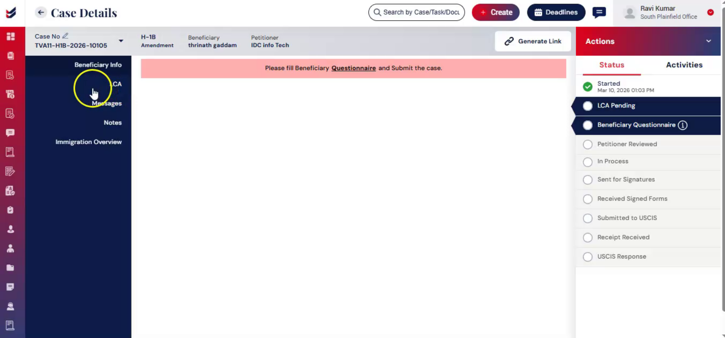 Generate a Link for the LCA Request
