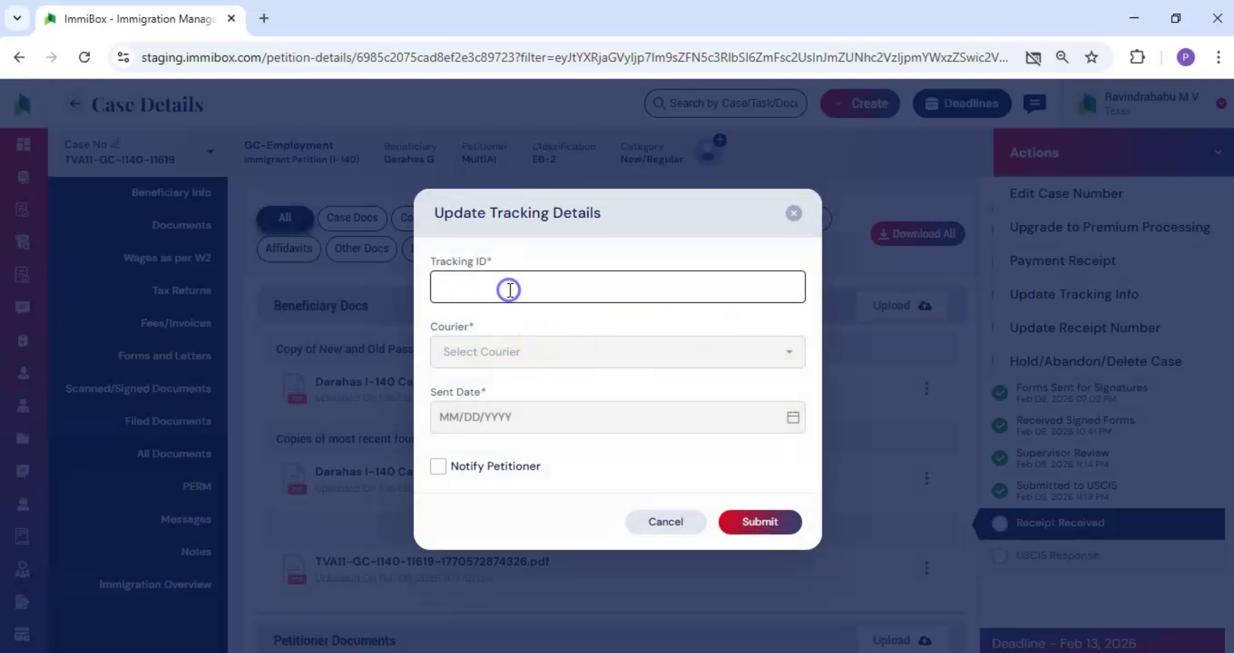 Notify Petitioner Tracking