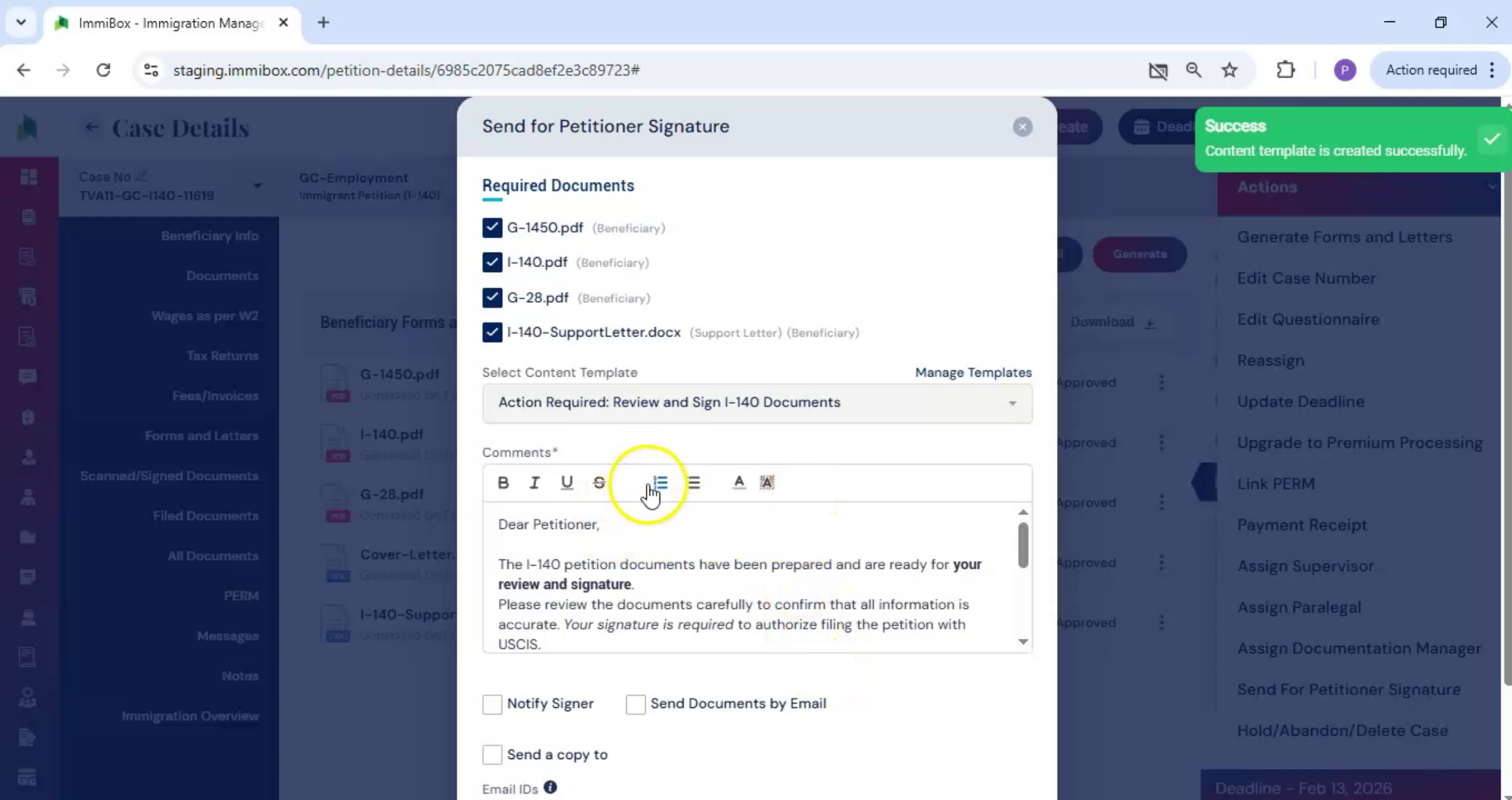 Notify Petitioner Option