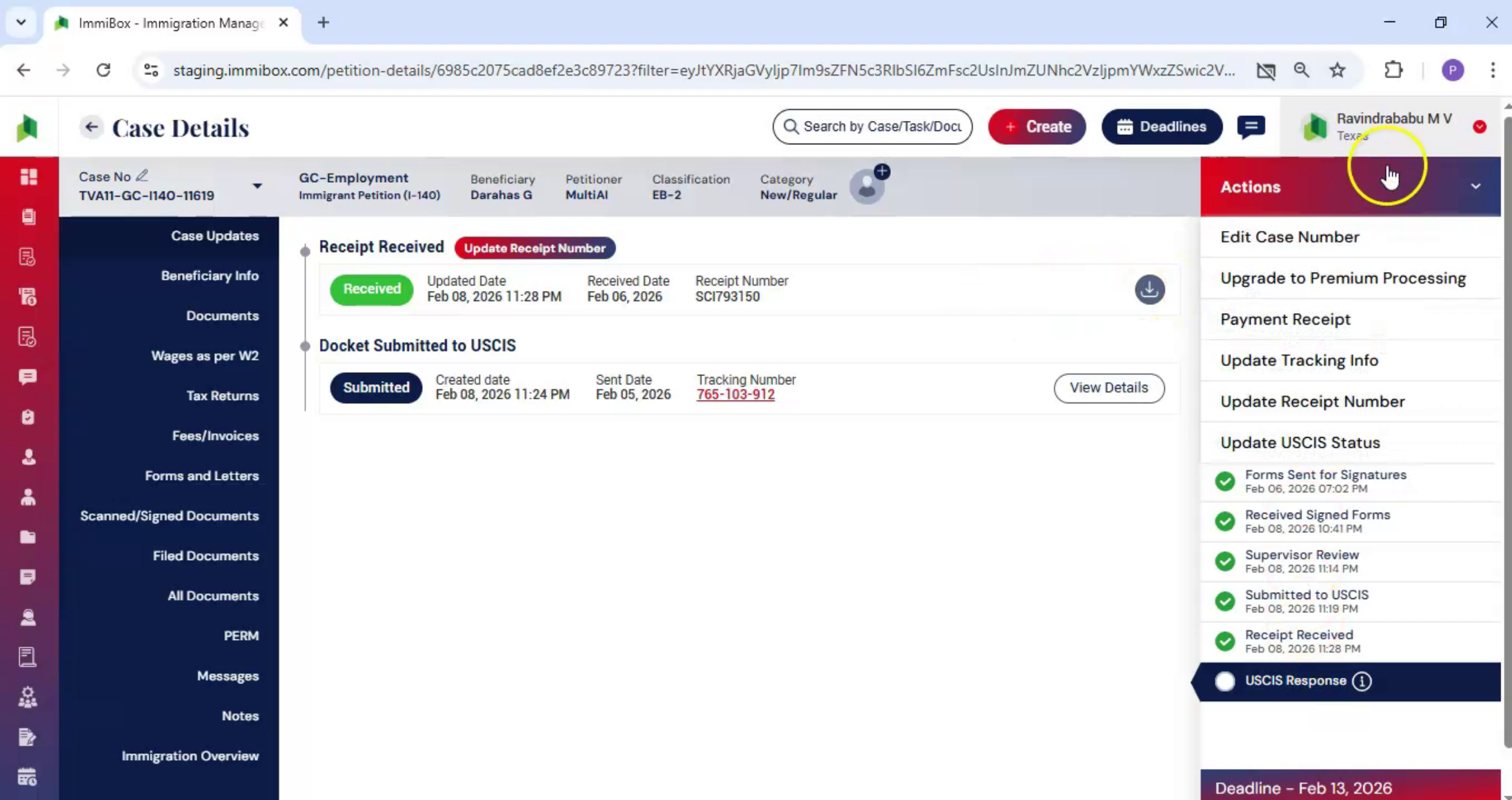 Update USCIS Case Status
