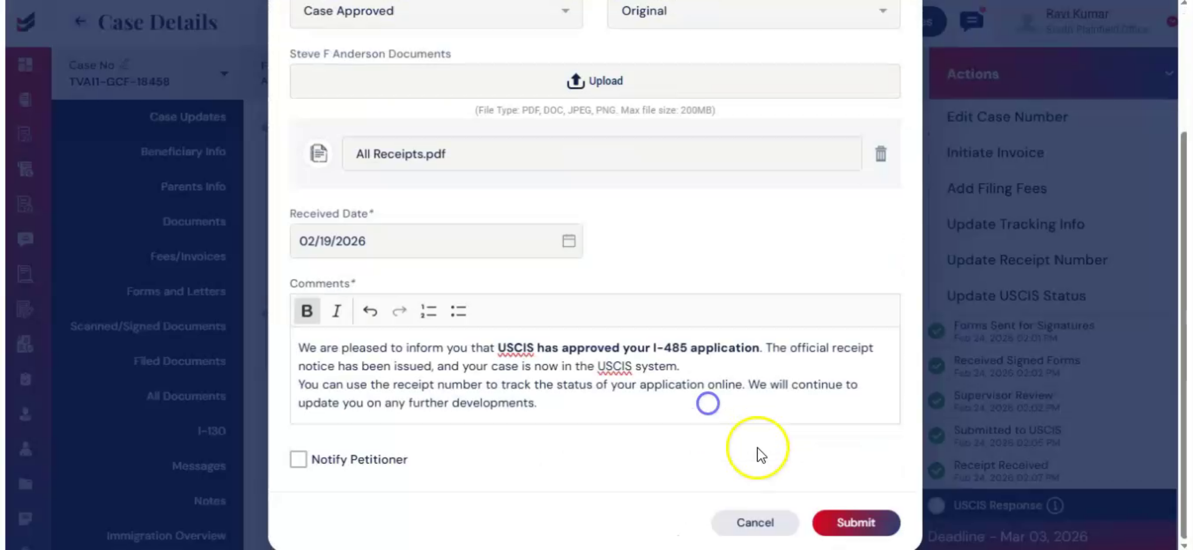 Case Status Tracking