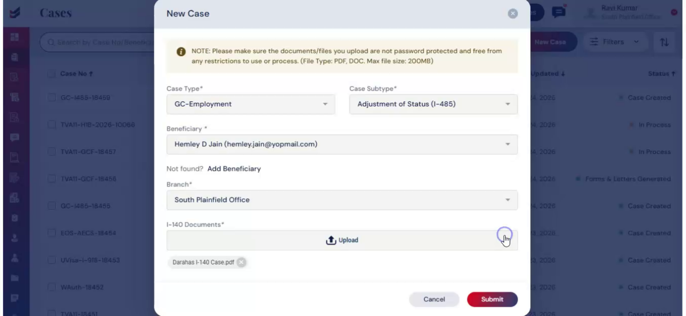 Submitting Employment Case