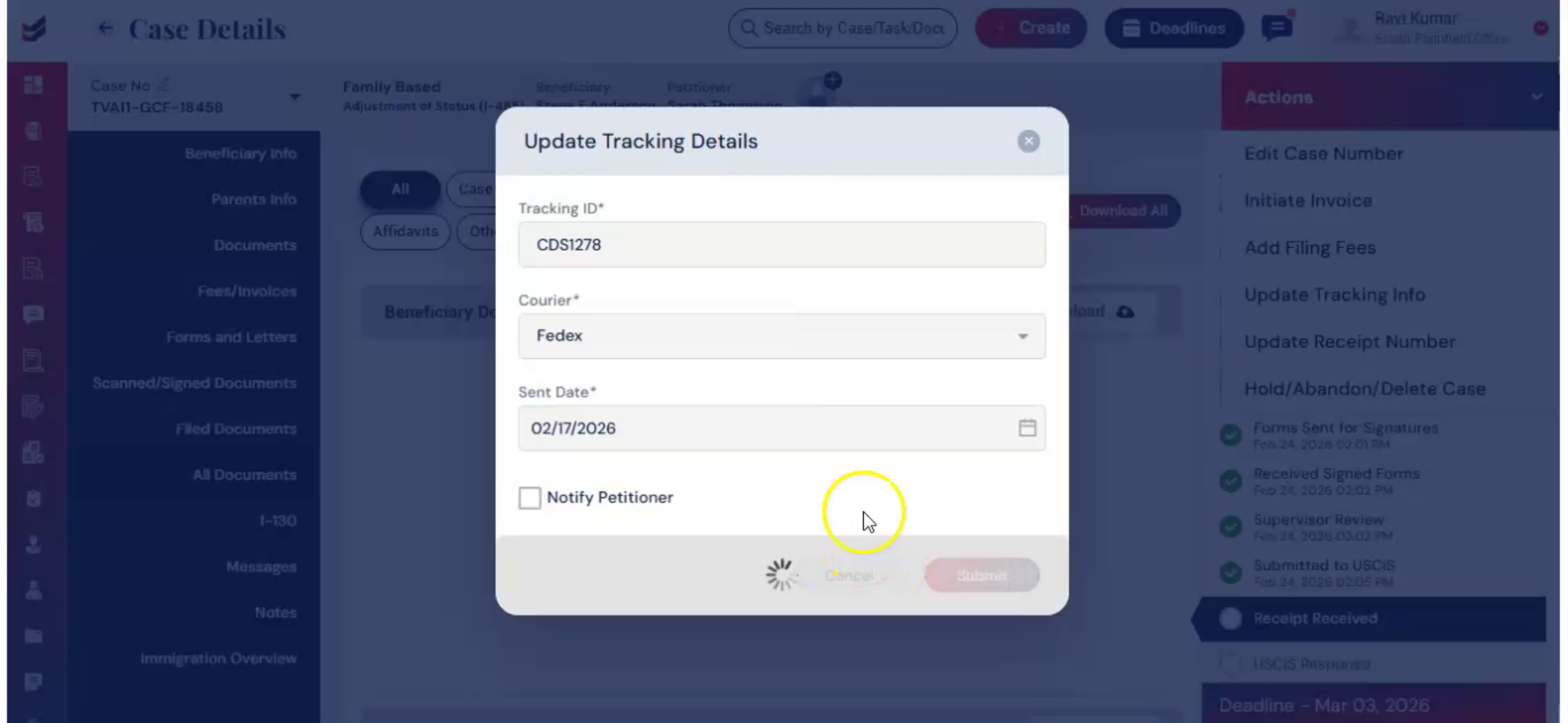 Viewing Tracking Details