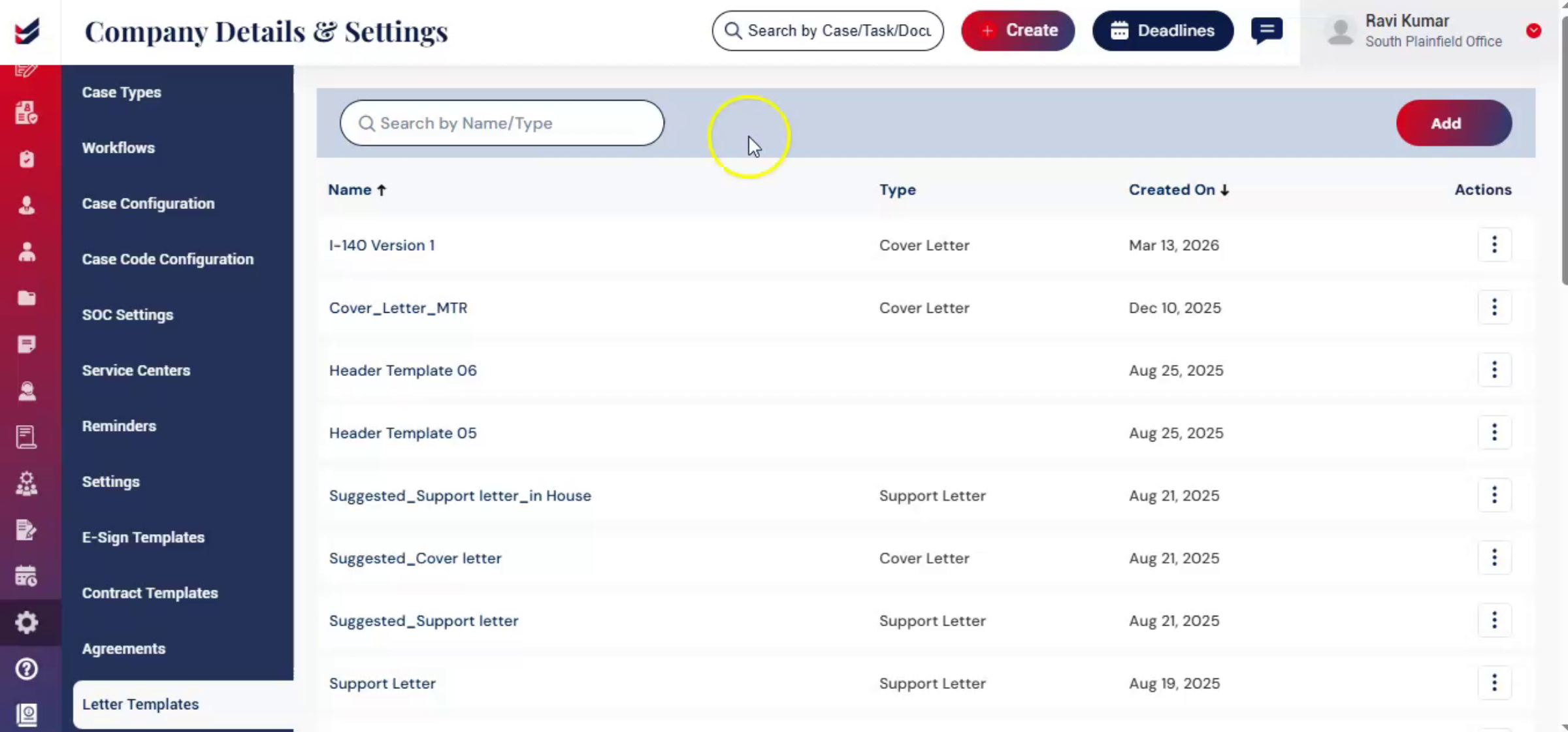Configuring Letters for Case Types
