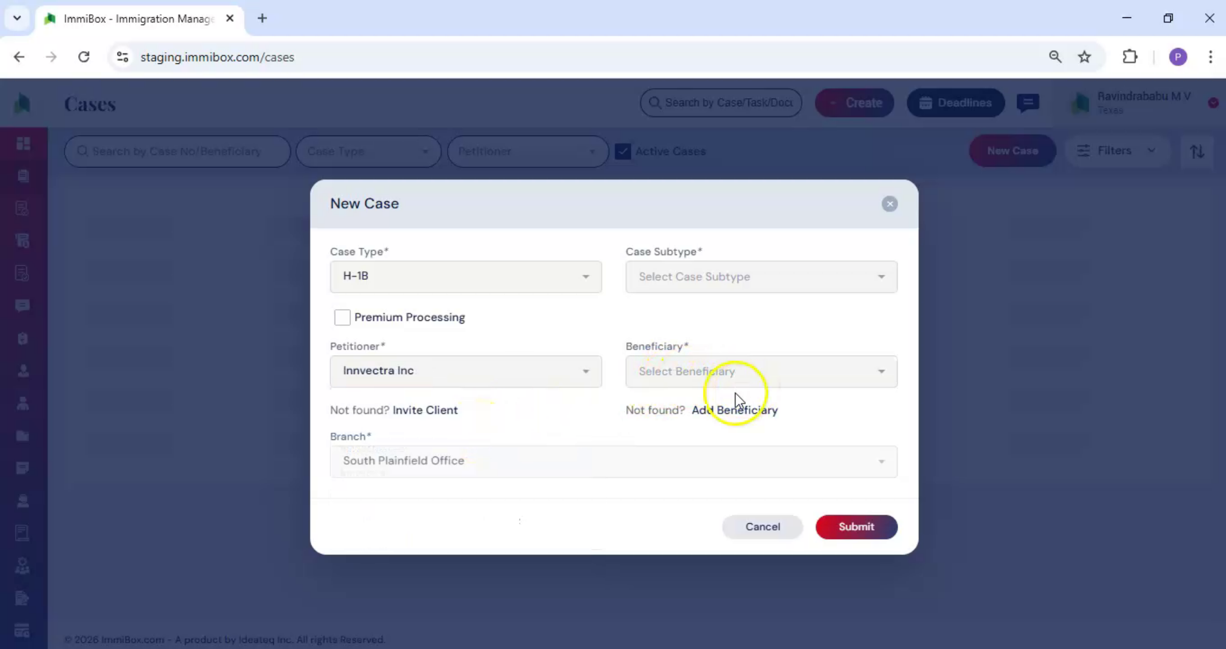 Click Add Beneficiary Button
