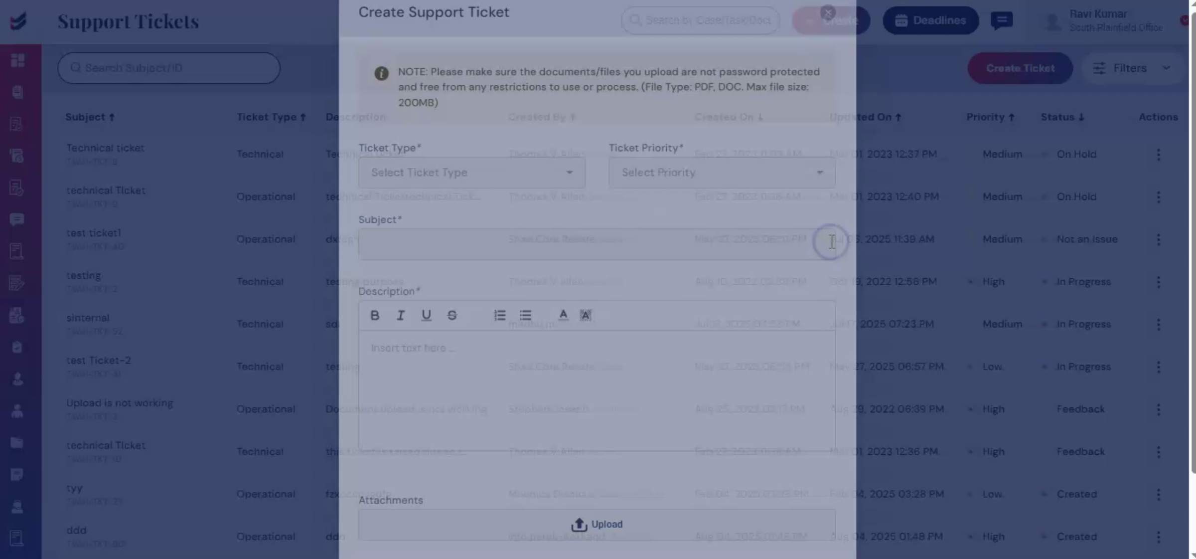 Create a Support Ticket