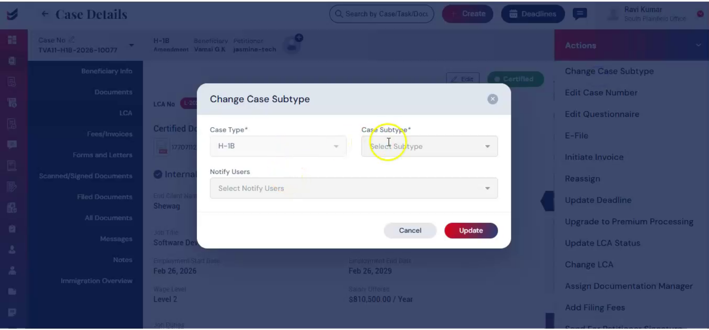 Updating Case Subtype And Notifications