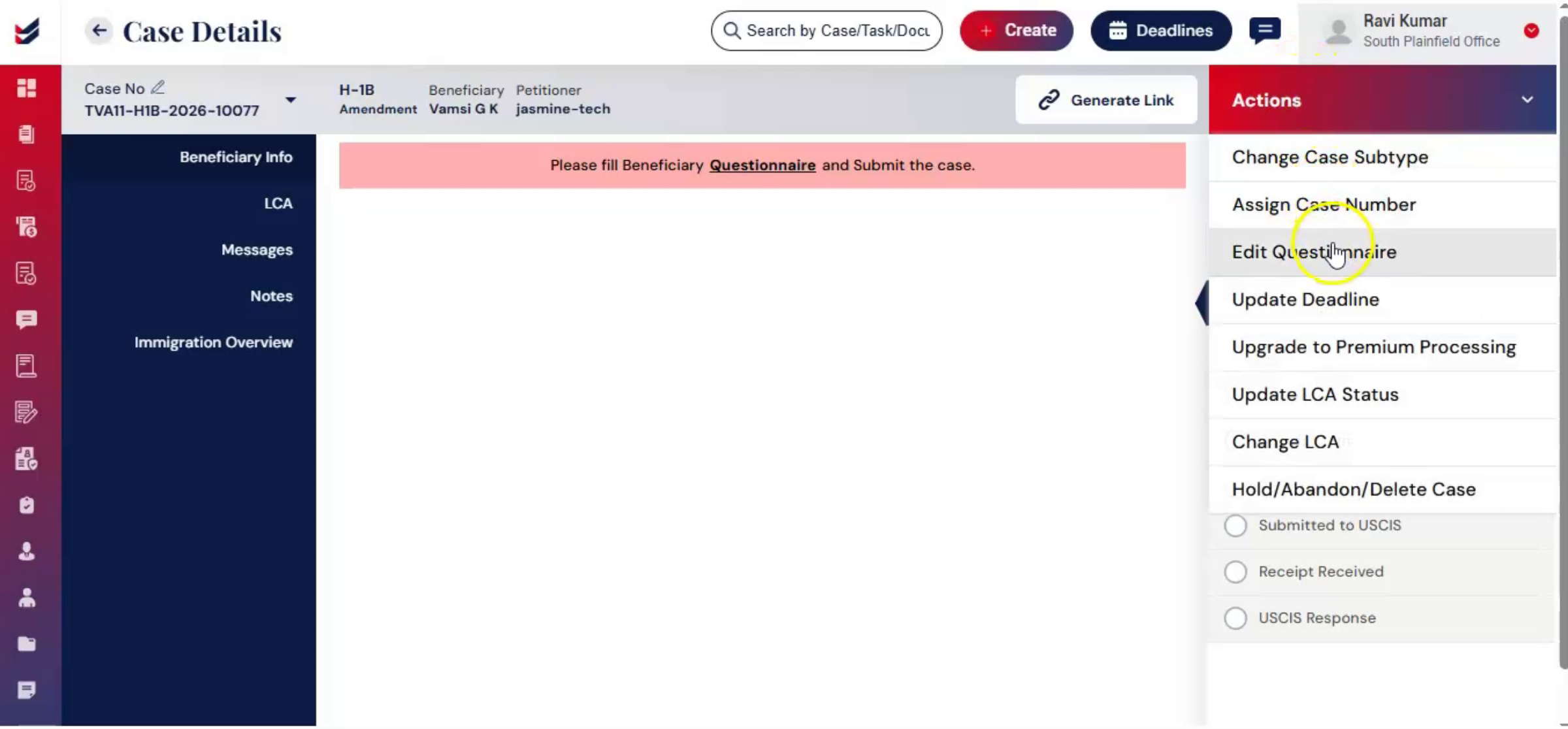 Filling And Submitting Questionnaire