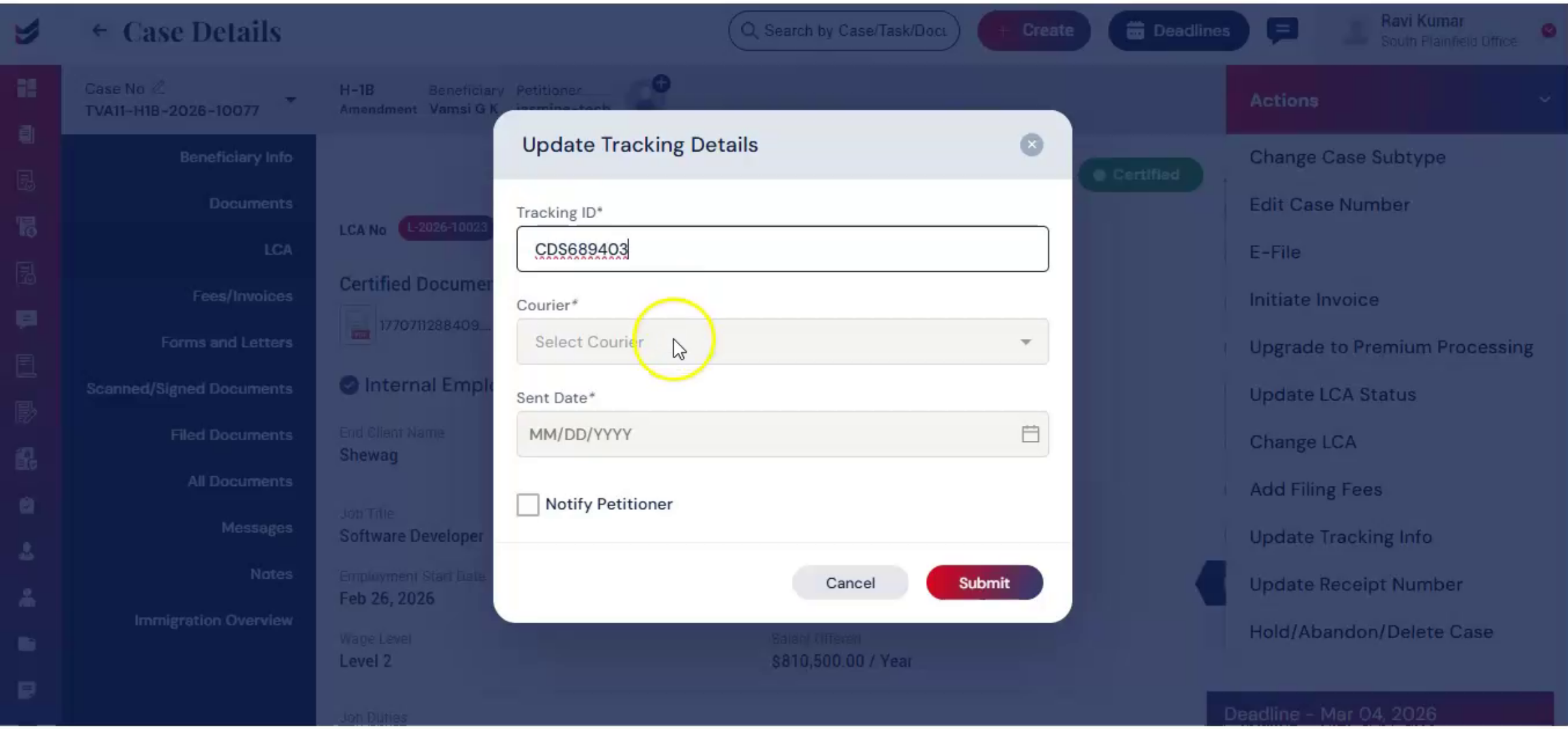 Tracking Information Notification