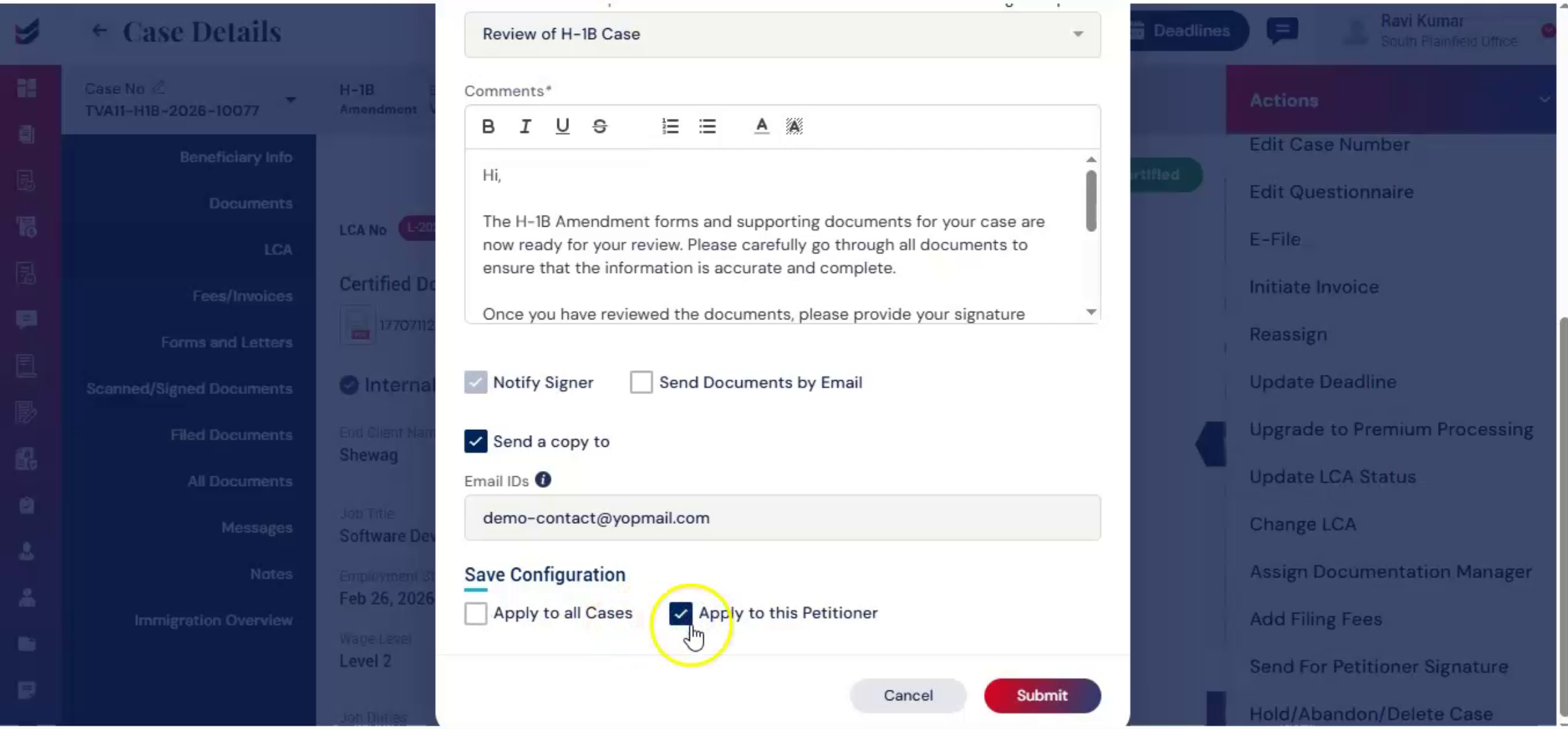Signature Email Recipient Settings