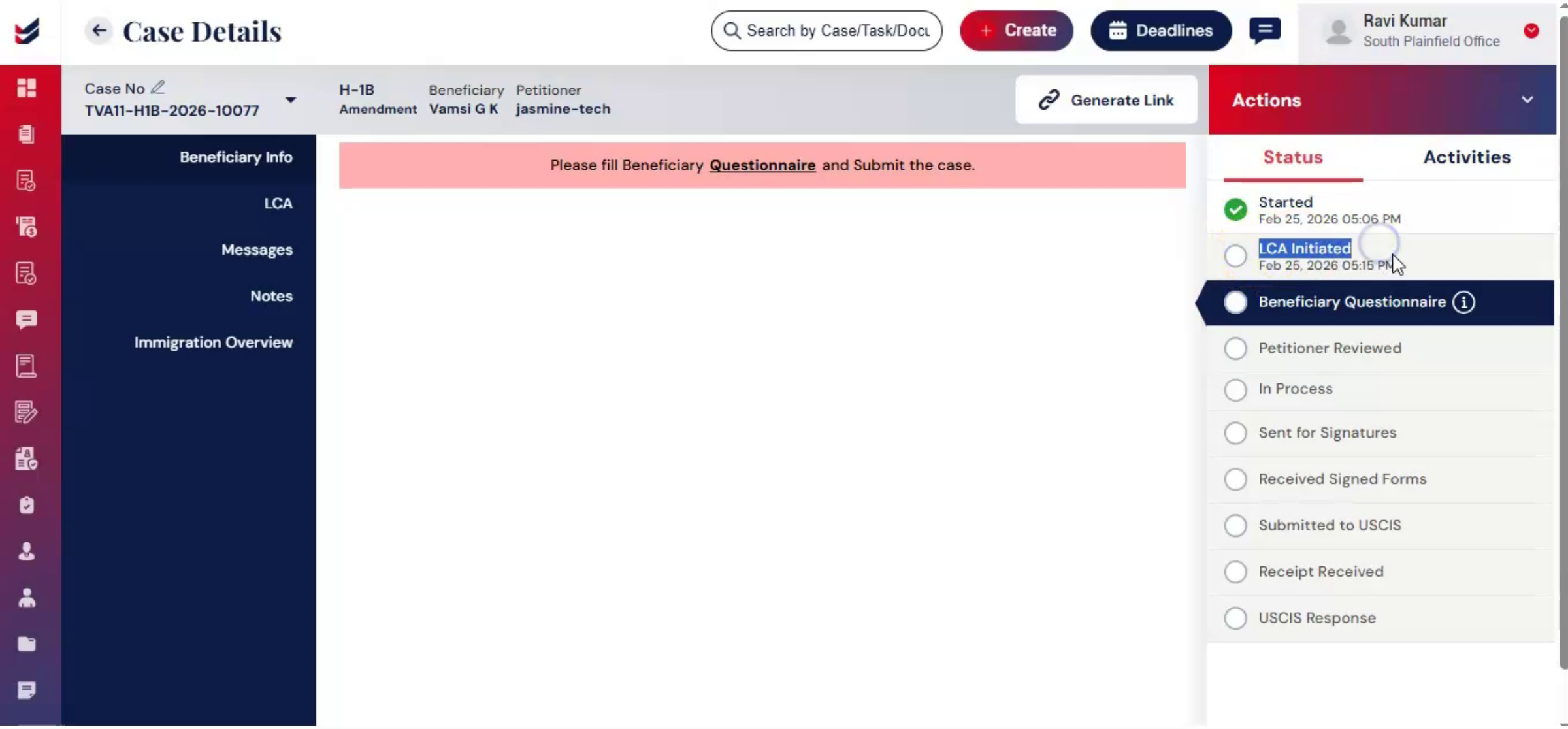 Updating LCA Status Process