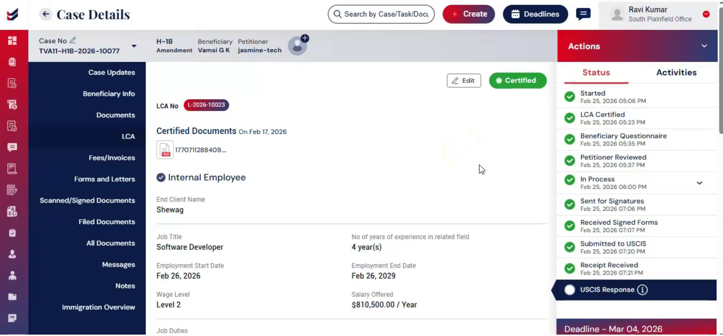 Updating USCIS Case Status
