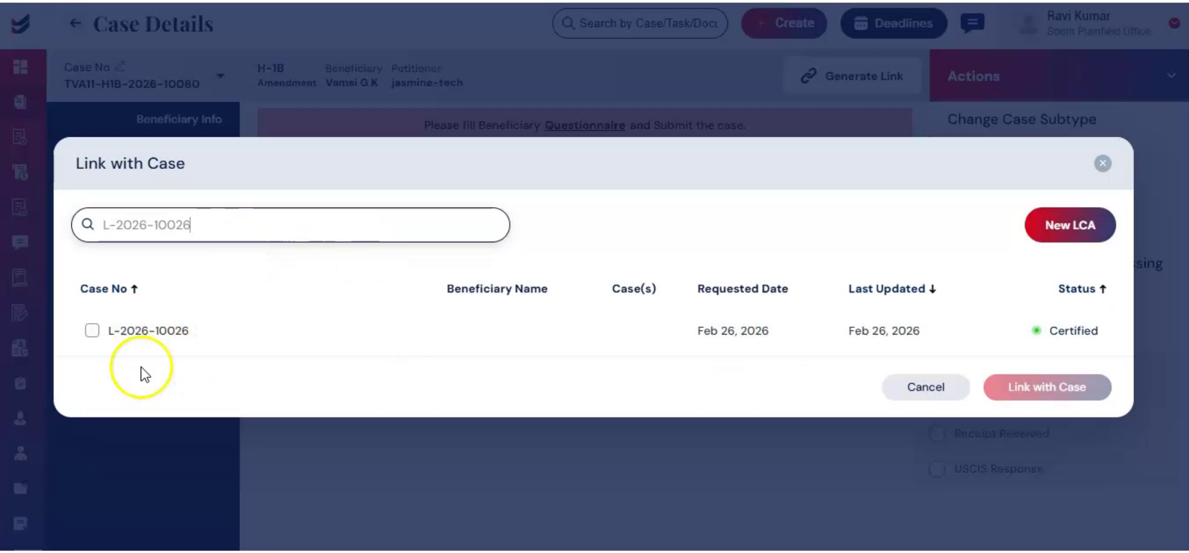 Completing Case Details After Linking