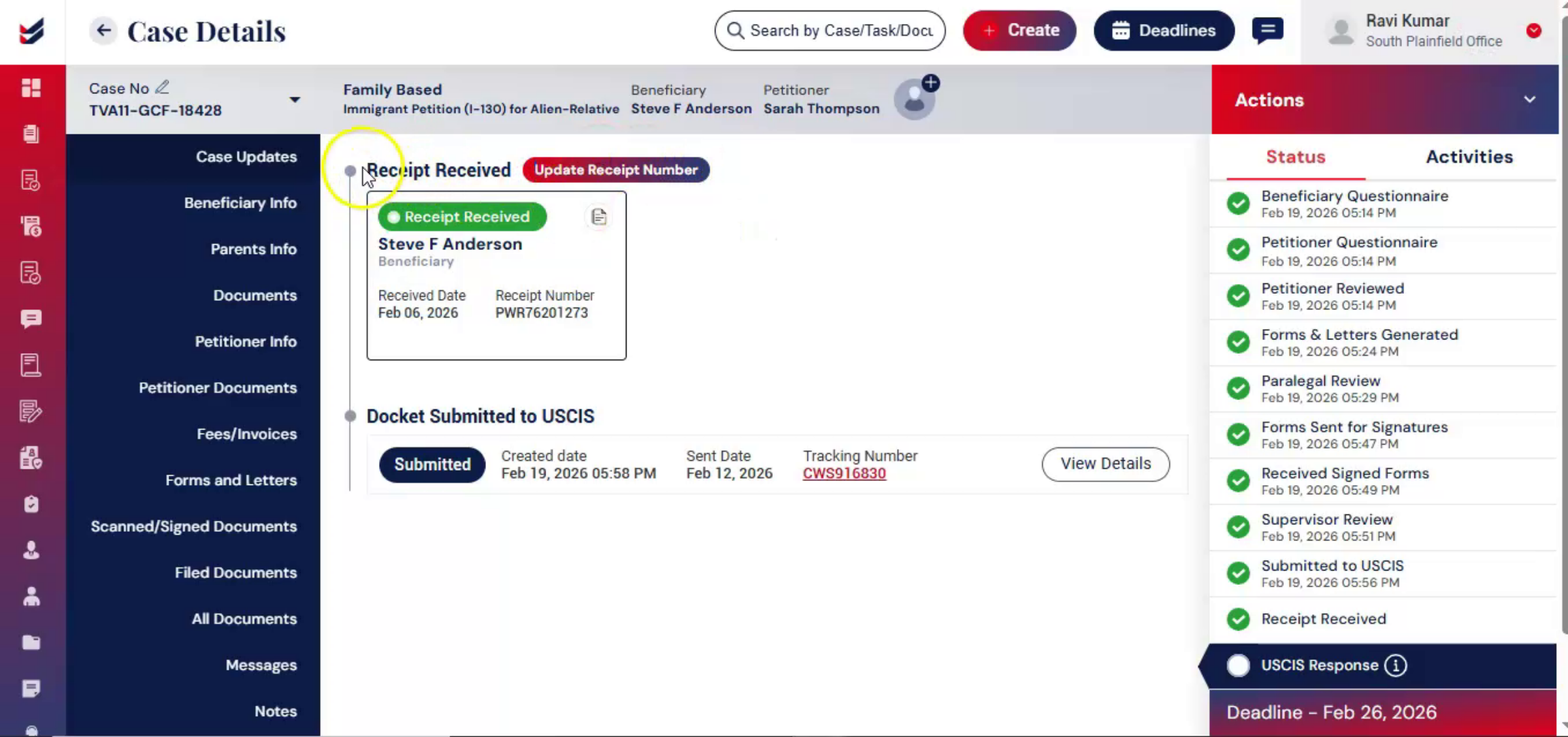 Case Tracking Updates