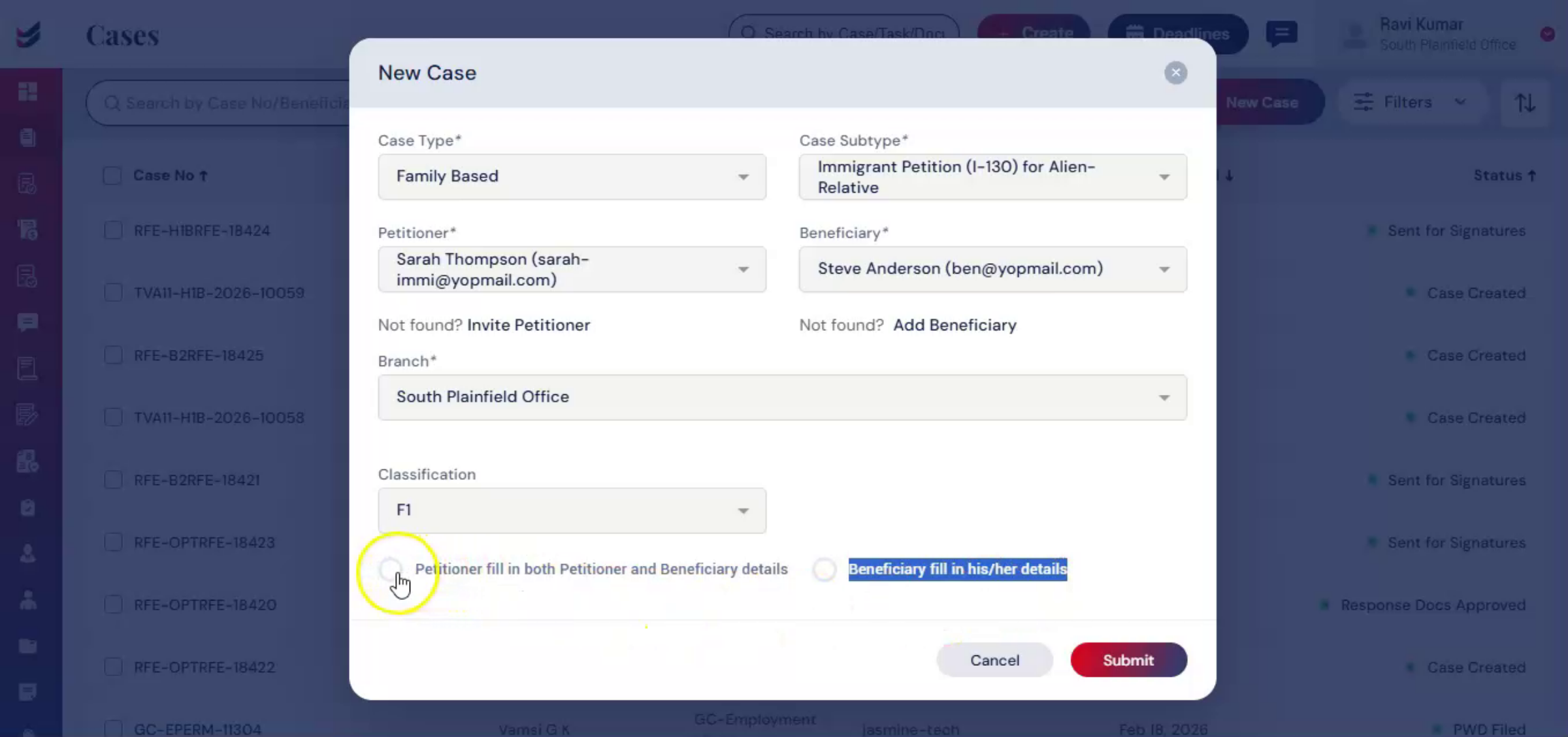 Submitting Case And Redirect
