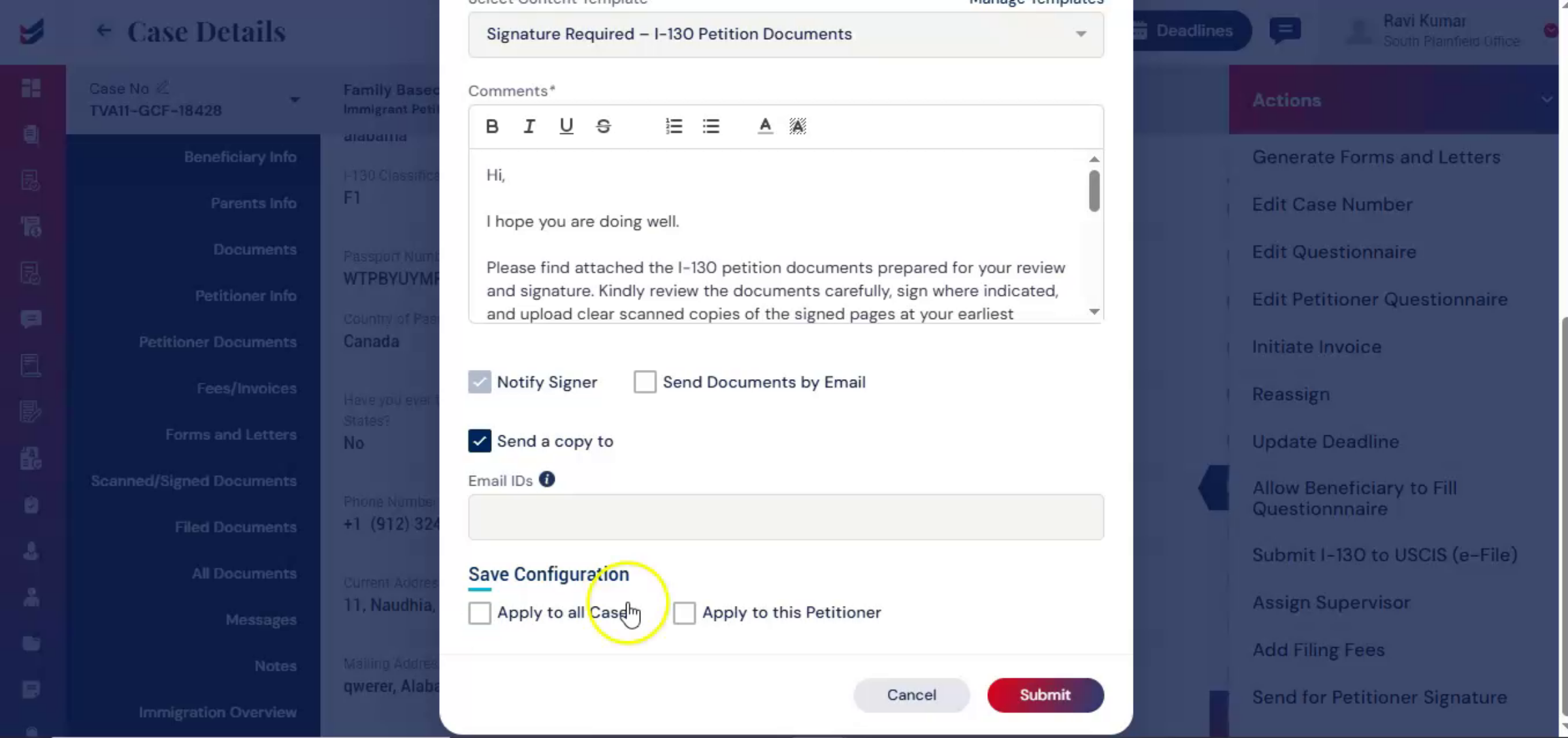 Signature Email Settings