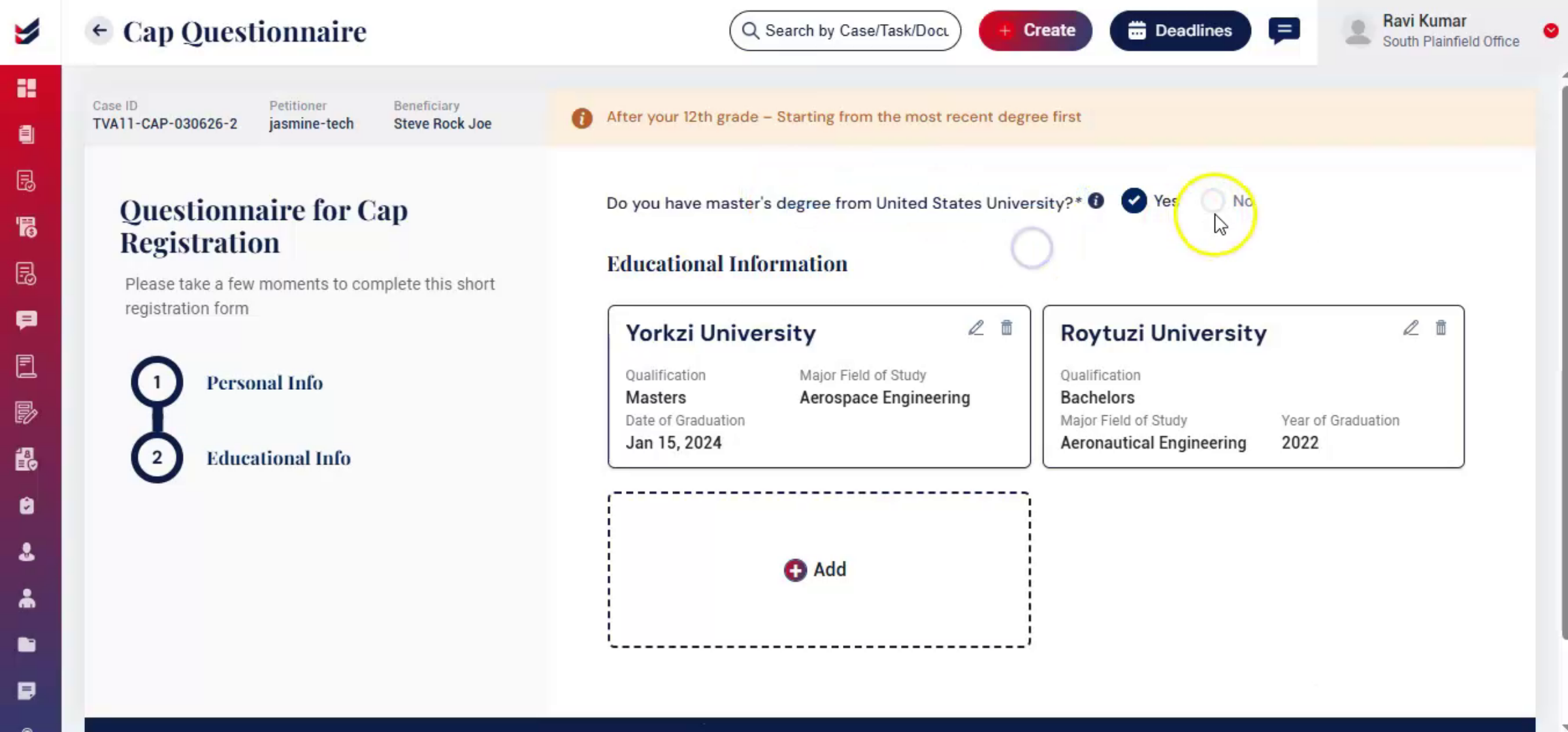 Master's Degree Entry Exceptions