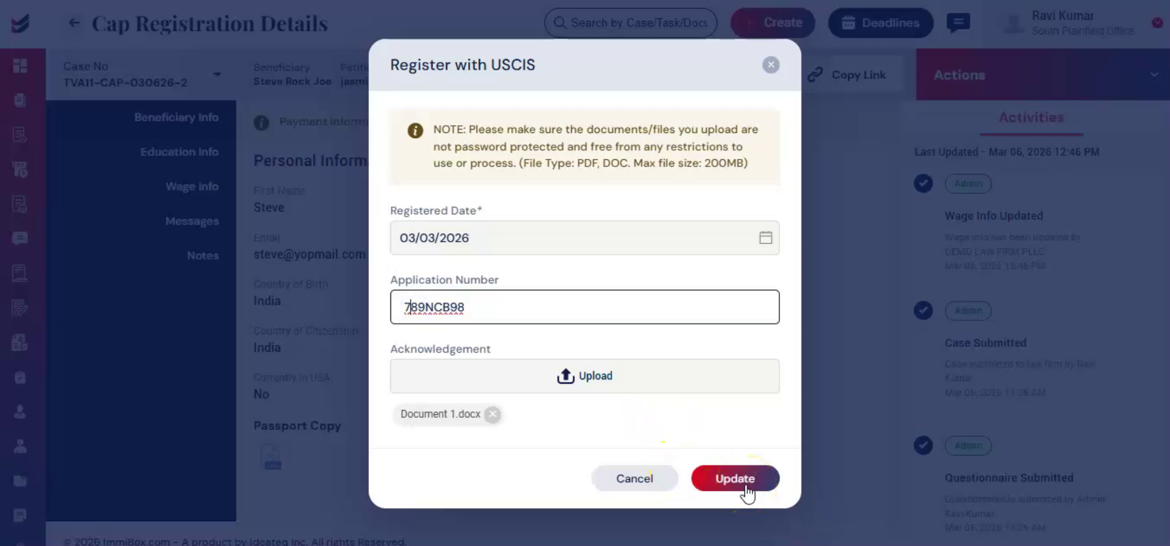 Case Update After USCIS Registration