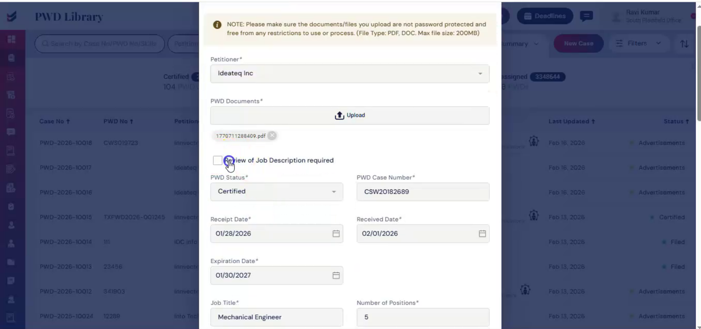 Job Description Review Checkbox