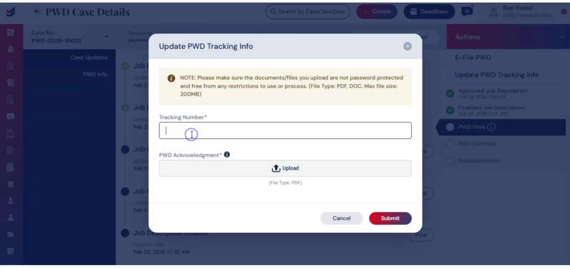 Offline Filing Tracking