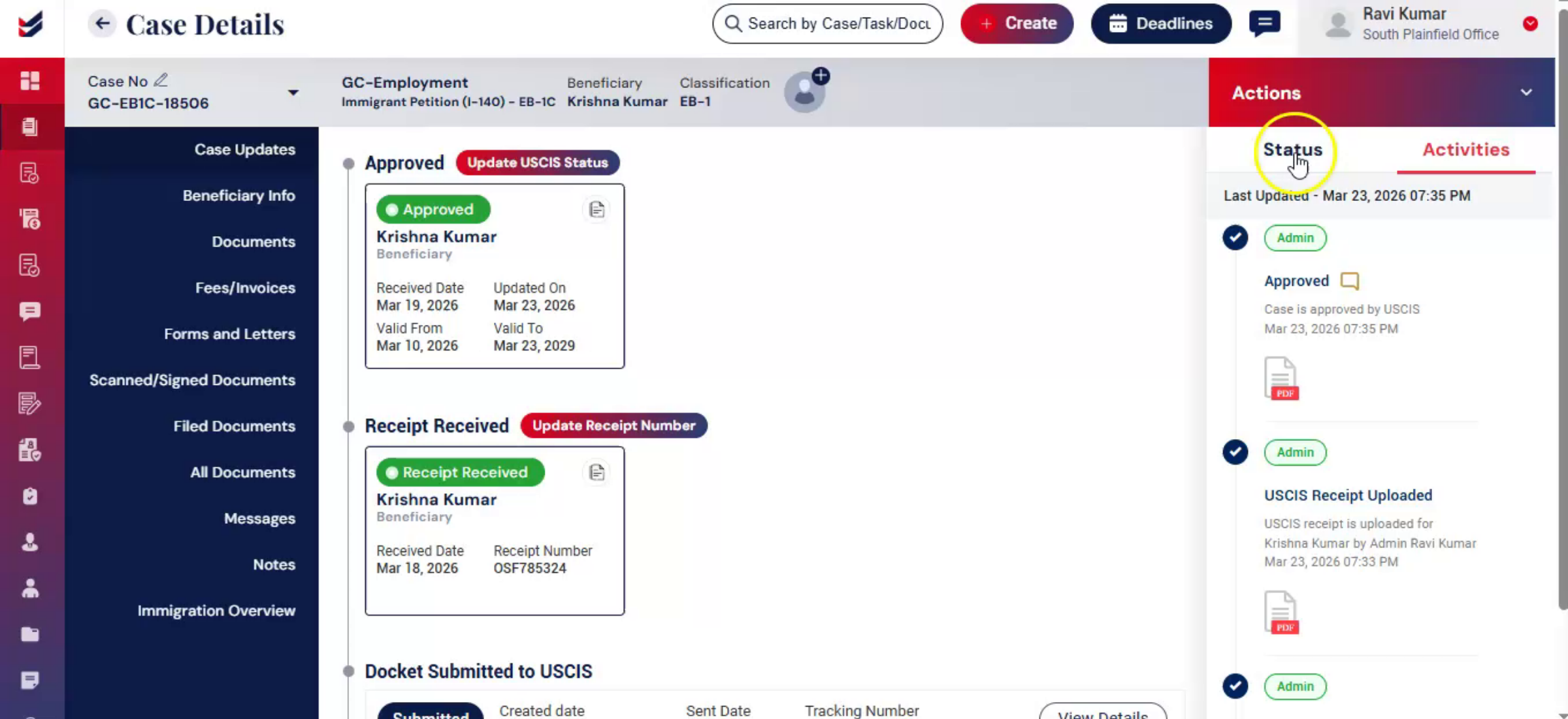 Navigate to Activities Section